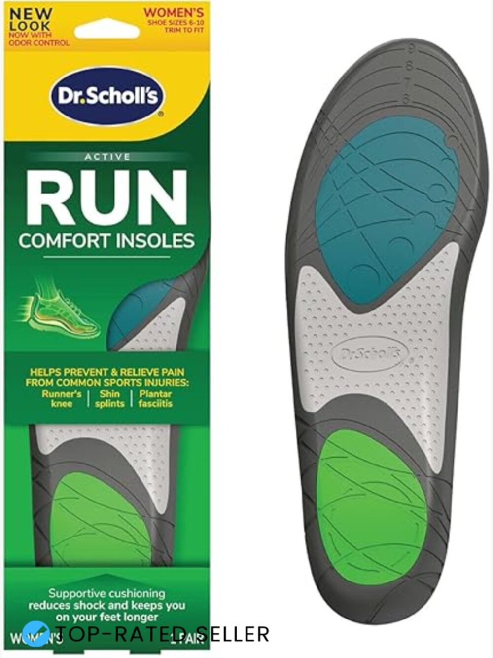 Run Active Comfort Insoles Trim to Fit for Sports Heel-Toe Support Shock